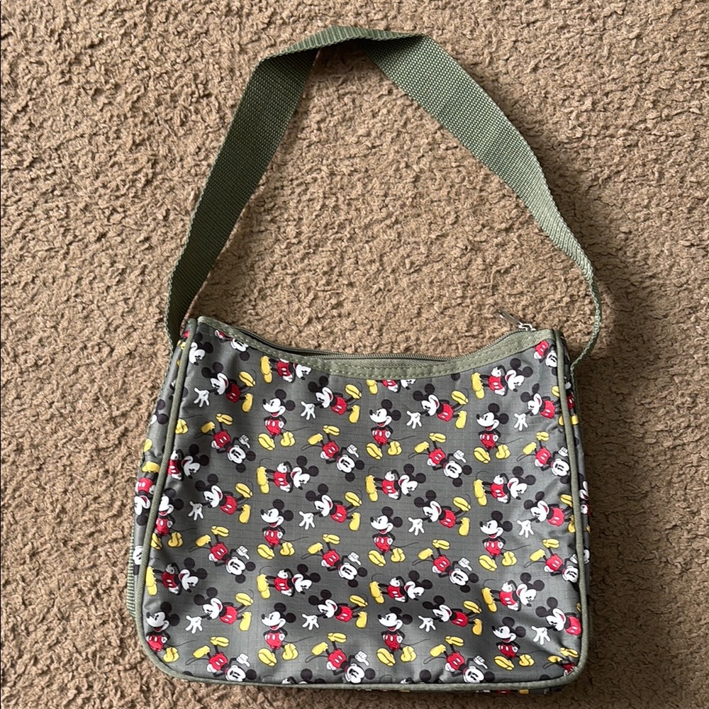 Mickey Mouse Patterned Green Shoulder Bag